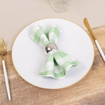 5 Pack Polyester 15"x15" Napkins Sage Green/White Buffalo Plaid Gingham Style Cloth Napkins