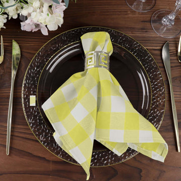 5 Pack Polyester 15"x15" Napkins Yellow/White Buffalo Plaid Gingham Style Cloth Napkins