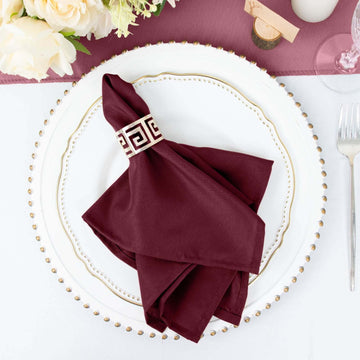 5 Pack Polyester 17"x17" Napkins Burgundy - Durable & Wrinkle Resistant Dinner Napkins