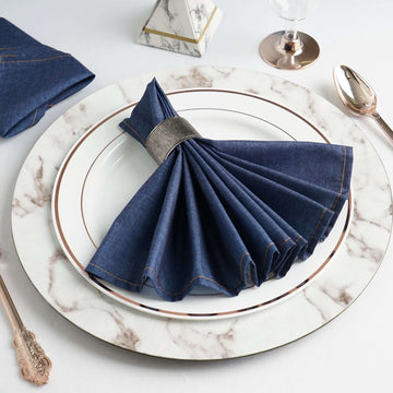 5 Pack Polyester 17"x17" Napkins Navy Blue Faux Denim Style Dinner Napkins for Casual Gatherings & Themed Events