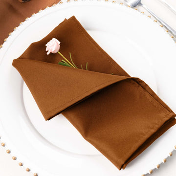 5 Pack Polyester 20"x20" Napkins Cinnamon Brown - Wrinkle Resistant & Easy Care Cloth Napkins