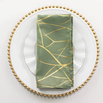 5 Pack Polyester 20"x20" Napkins Dusty Sage Green with Gold Foil Tree Branch Pattern - Modern Wrinkle Resistant Cloth Napkins for Weddings & Parties