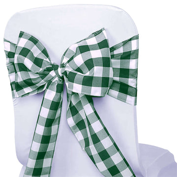 5 Pack Polyester Chair Sashes Green/White Buffalo Plaid - Durable & Reusable Chair Bows 6"x108"