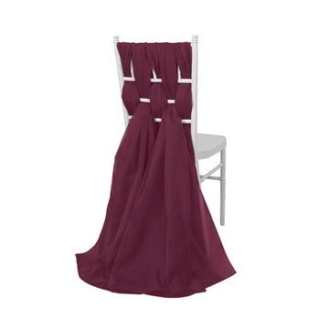 5 Pack Premium Chiffon Chair Sashes Burgundy - Soft & Lightweight Designer Chair Bows 22"x78"