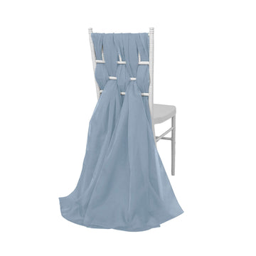 5 Pack Premium Chiffon Chair Sashes Dusty Blue - Soft & Lightweight Designer Chair Bows 22"x78"