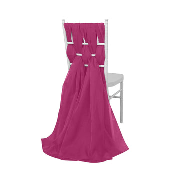 5 Pack Premium Chiffon Chair Sashes Fuchsia - Soft & Lightweight Designer Chair Bows 22"x78"