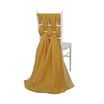 5 Pack Premium Chiffon Chair Sashes Mustard Yellow - Soft & Lightweight Designer Chair Bows 22"x78"