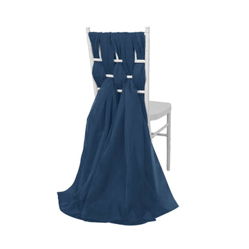 5 Pack Premium Chiffon Chair Sashes Navy Blue - Soft & Lightweight Designer Chair Bows 22"x78"