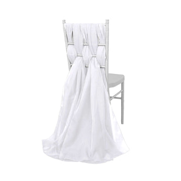 5 Pack Premium Chiffon Chair Sashes White - Soft & Lightweight Designer Chair Bows for Stylish DIY Chair Accents 22"x78"