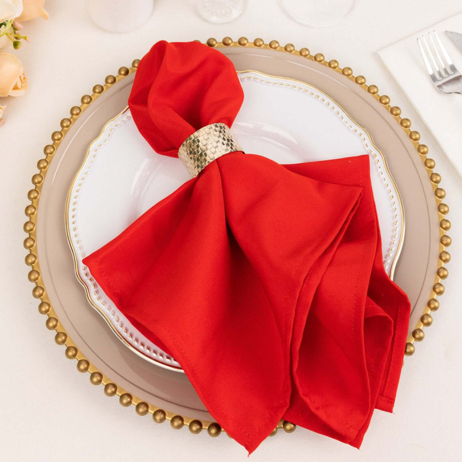 5 Pack Red Premium Polyester Dinner Napkins, Seamless Cloth Napkins