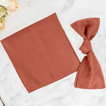 5 Pack Premium Polyester 20"x20" Napkins Terracotta (Rust) - Wrinkle-Resistant & Durable Dinner Napkins