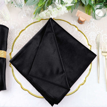 5 Pack Premium Velvet 20"x20" Napkins Black - Soft Sheen Finish Cloth Napkins for Upscale Gatherings