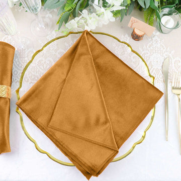 5 Pack Premium Velvet 20"x20" Napkins Gold - Soft Sheen Finish Cloth Napkins for Upscale Gatherings