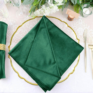 5 Pack Premium Velvet 20"x20" Napkins Hunter Emerald Green - Soft Sheen Finish Cloth Napkins