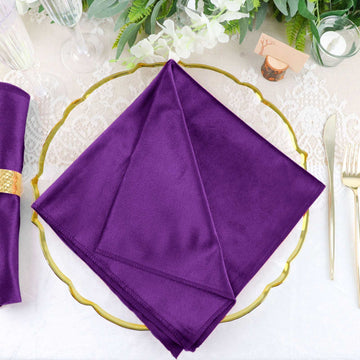 5 Pack Premium Velvet 20"x20" Napkins Purple - Soft Sheen Finish Cloth Napkins