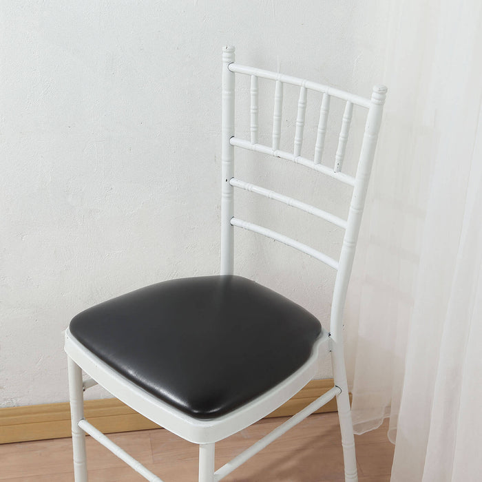 5 Pack Black PU Leather Chiavari Chair Cushion Pads with Wood Backed Design