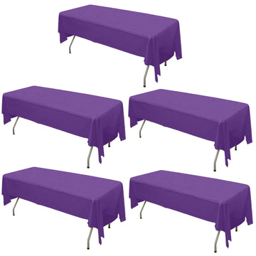 5-Pack Plastic Table Covers Purple Rectangle - Reliable PVC Disposable Covers for Gatherings 54"x108"