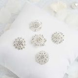 5 Pcs | Assorted Silver Plated Mandala Crystal Rhinestone Brooches | Floral Sash Pin Brooch Bouquet Decor