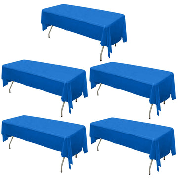 5-Pack Plastic Table Covers Royal Blue Rectangle - Reliable PVC Disposable Covers for Gatherings 54"x108"