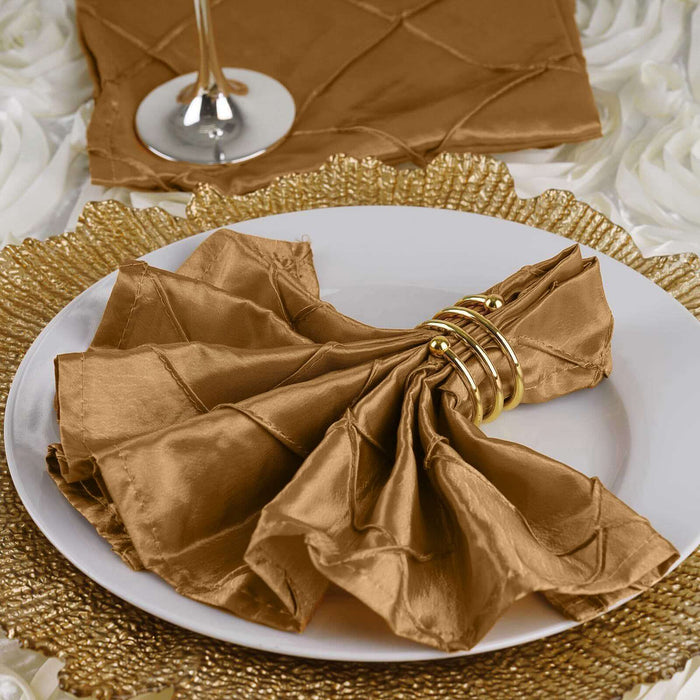 5 Pack | Gold Pintuck Satin Cloth Dinner Napkins, Wrinkle Resistant | 17inchx17inch