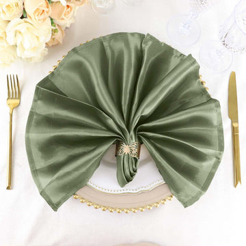 5 Pack Satin 20"x20" Napkins Dusty Sage Green - Luxurious Shine & Smooth Dinner Napkins