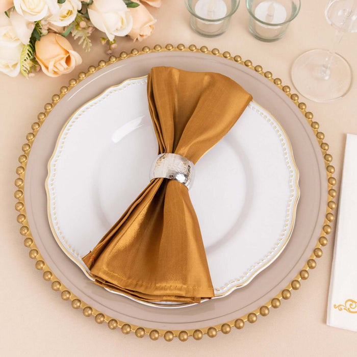 5 Pack Gold Striped Satin Linen Napkins, Wrinkle-Free Reusable Wedding Napkins