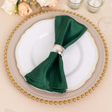 5 Pack Hunter Emerald Green Striped Satin Linen Napkins, Wrinkle-Free Reusable Wedding Napkins