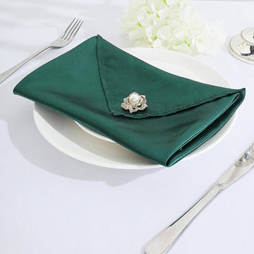 5 Pack Satin 20"x20" Napkins Hunter Emerald Green - Luxurious Shine & Smooth Dinner Napkins