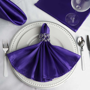 5 Pack Satin 20"x20" Napkins Purple - Luxurious Shine & Smooth Dinner Napkins