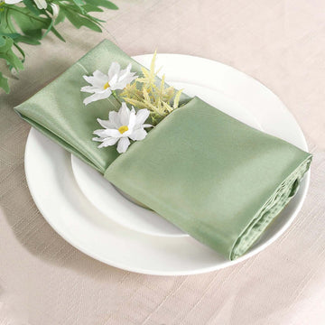 5 Pack Satin 20"x20" Napkins Sage Green - Luxurious Shine & Smooth Dinner Napkins