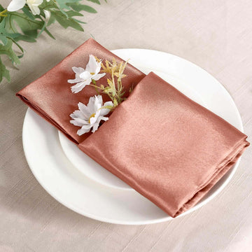 5 Pack Satin 20"x20" Napkins Terracotta (Rust) - Luxurious Shine & Smooth Dinner Napkins