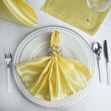 5 Pack Satin 20"x20" Napkins Yellow - Luxurious Shine & Smooth Dinner Napkins