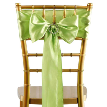 5 Pack Satin Chair Sashes Apple Green - Durable Chair Bows with Shiny Finish 6"x106"