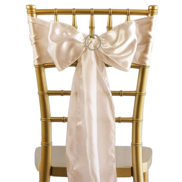 5 Pack Satin Chair Sashes Beige - Durable Chair Bows with Shiny Finish 6"x106"