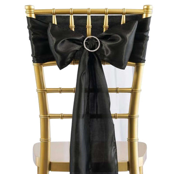 5 Pack Satin Chair Sashes Black - Durable Chair Bows with Shiny Finish for Classy Event Chair Decor 6"x106"