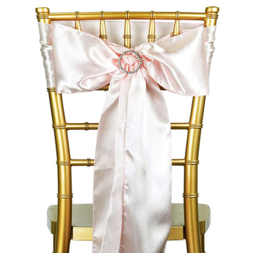 5 Pack Satin Chair Sashes Blush - Durable Chair Bows with Shiny Finish 6"x106"