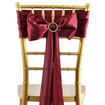 5 Pack Satin Chair Sashes Burgundy - Durable Chair Bows with Shiny Finish 6"x106"