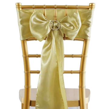 5 Pack Satin Chair Sashes Champagne - Durable Chair Bows with Shiny Finish 6"x106"