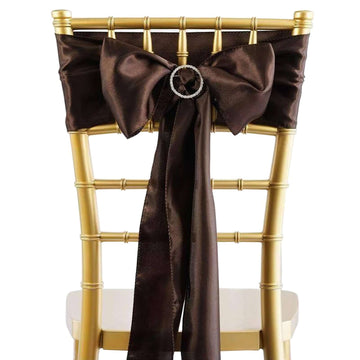 5 Pack Satin Chair Sashes Chocolate - Durable Chair Bows with Shiny Finish 6"x106"