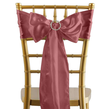 5 Pack Satin Chair Sashes Cinnamon Rose - Durable Chair Bows with Shiny Finish 6"x106"