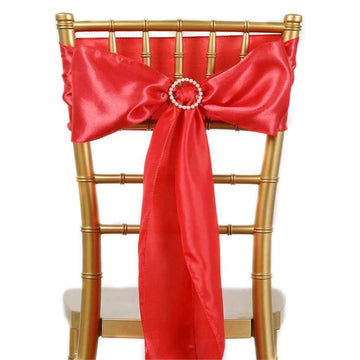 5 Pack Satin Chair Sashes Coral - Durable Chair Bows with Shiny Finish 6"x106"