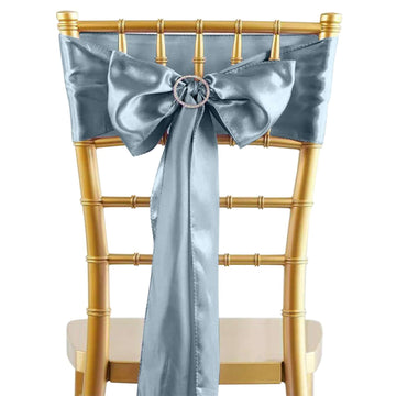 5 Pack Satin Chair Sashes Dusty Blue - Durable Chair Bows with Shiny Finish 6"x106"