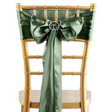 5 Pack Satin Chair Sashes Dusty Sage Green - Durable Chair Bows with Shiny Finish 6"x106"