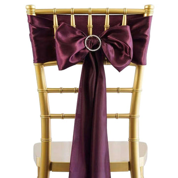 5 Pack Satin Chair Sashes Eggplant - Durable Chair Bows with Shiny Finish 6"x106"