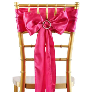 5 Pack Satin Chair Sashes Fuchsia - Durable Chair Bows with Shiny Finish 6"x106"