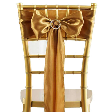 5 Pack Satin Chair Sashes Gold - Durable Chair Bows with Shiny Finish for Classy Event Chair Decor 6"x106"