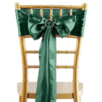 5 Pack Satin Chair Sashes Hunter Emerald Green - Durable Chair Bows with Shiny Finish 6"x106"