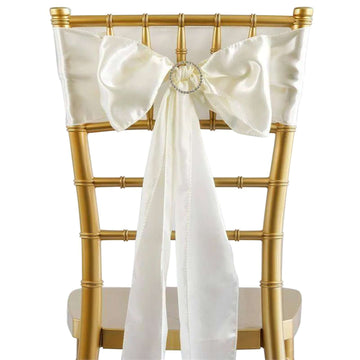 5 Pack Satin Chair Sashes Ivory - Durable Chair Bows with Shiny Finish 6"x106"