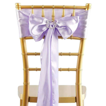 5 Pack Satin Chair Sashes Lavender Lilac - Durable Chair Bows with Shiny Finish 6"x106"