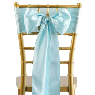 5 Pack Satin Chair Sashes Light Blue - Durable Chair Bows with Shiny Finish 6"x106"